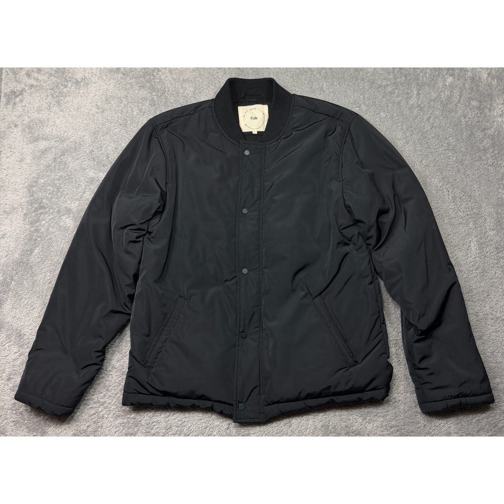 Folk Clothing‎ Coach Jacket Mens 4 XL Black Pockets Lined Full Zip Snap Bomber